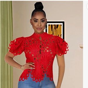 NWOT red lace top/blouse